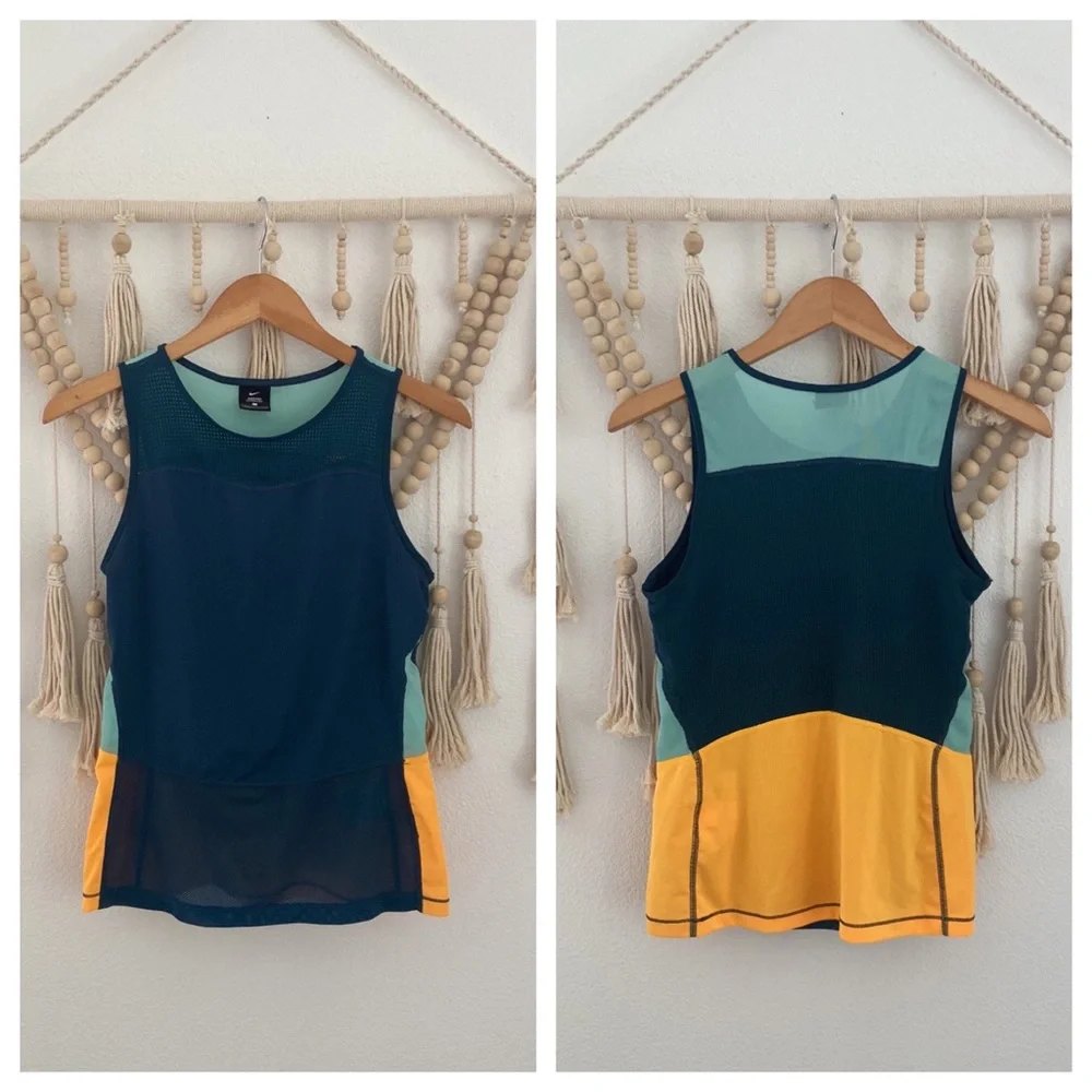 Nike hyper cool mesh tank top athletic shirt yellow teal sea foam womens small